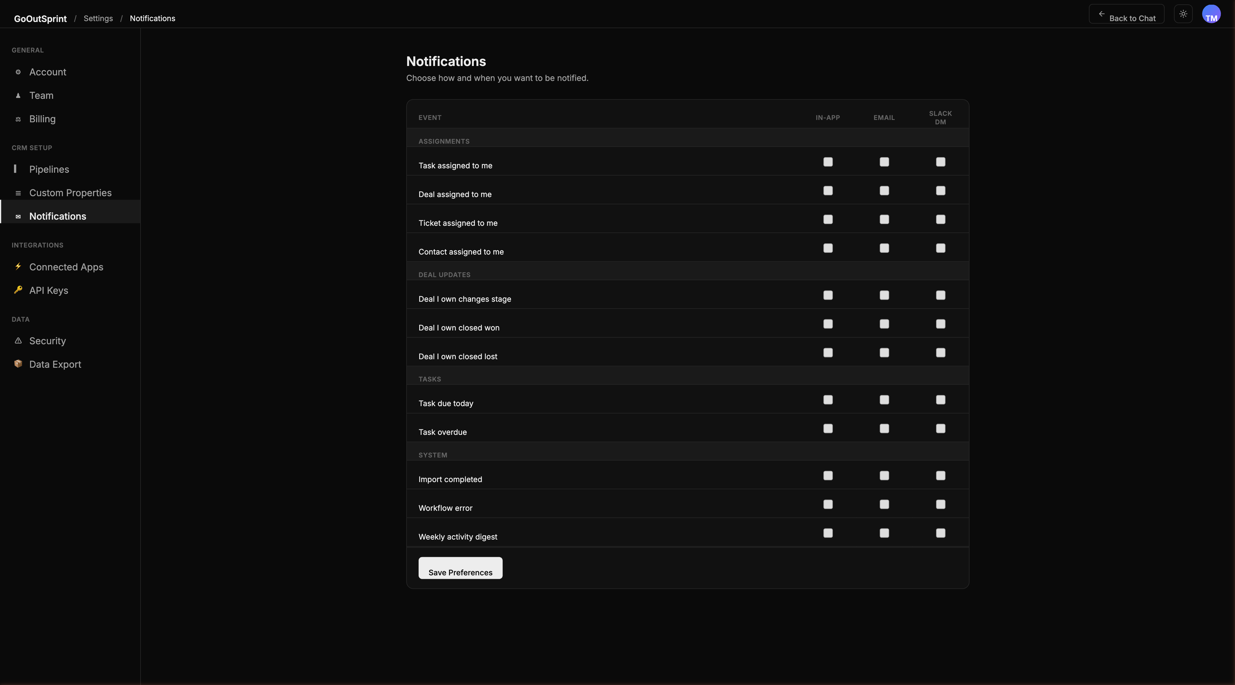 Notification preferences