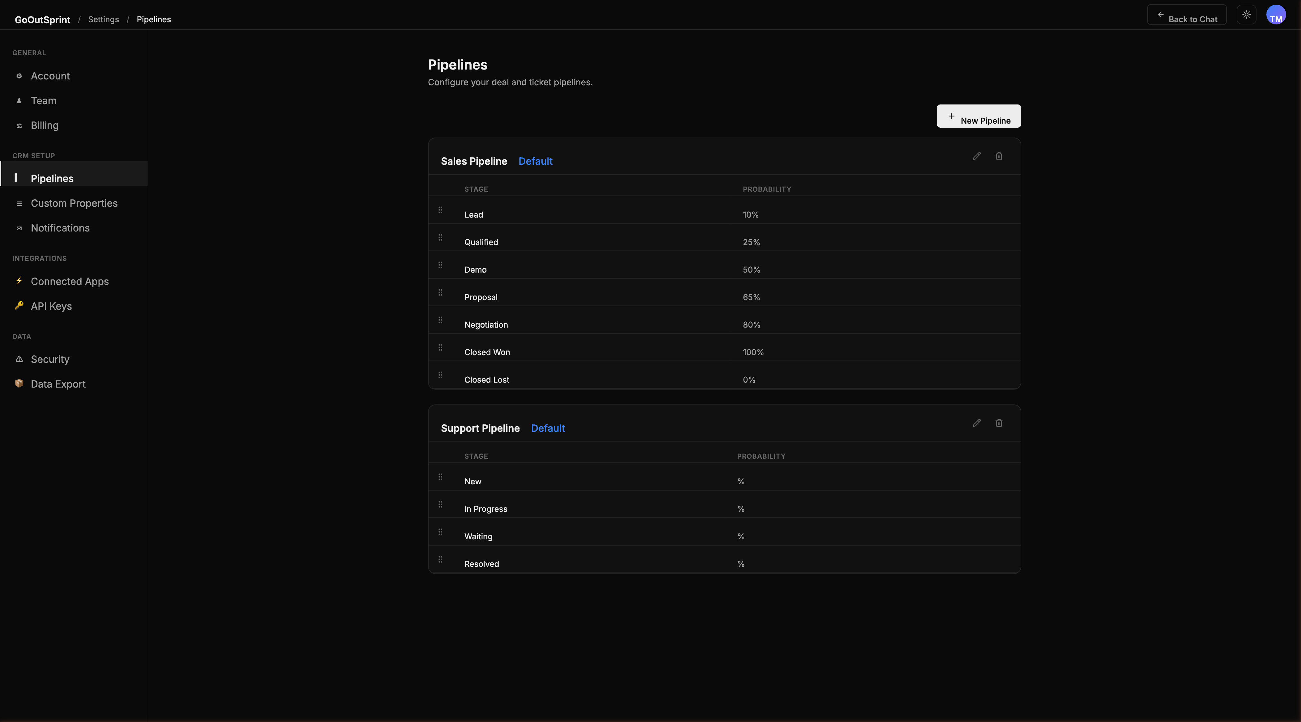 Pipeline configuration